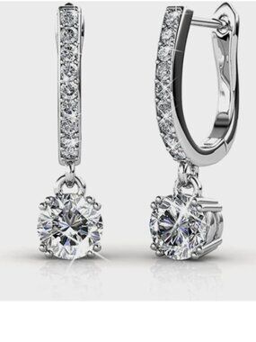 NEW IN BOX Cate & Chloe McKenzie 18k White Gold Dangling Earrings with Crystals